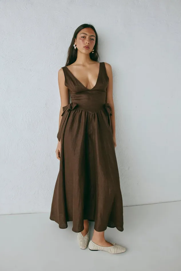 VRG GRL MidiMaxi Dresses Daphne Linen Midi Dress Chocolate 8211 Women VRG GRL MidiMaxi Dresses Daphne Linen Midi Dress Chocolate 8211 Women