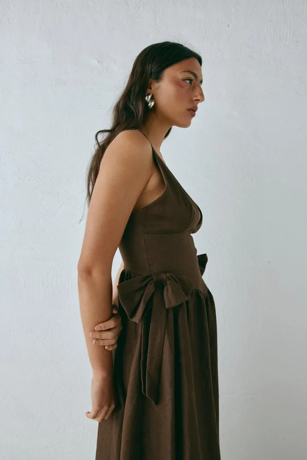 VRG GRL MidiMaxi Dresses Daphne Linen Midi Dress Chocolate 8211 Women VRG GRL MidiMaxi Dresses Daphne Linen Midi Dress Chocolate 8211 Women