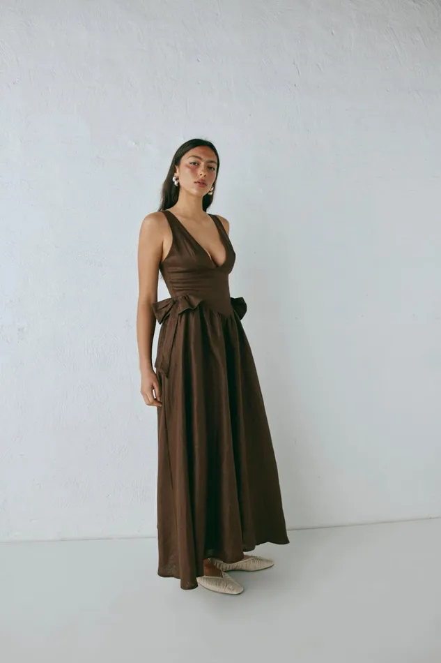 VRG GRL MidiMaxi Dresses Daphne Linen Midi Dress Chocolate 8211 Women VRG GRL MidiMaxi Dresses Daphne Linen Midi Dress Chocolate 8211 Women
