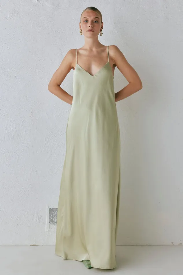 VRG GRL MidiMaxi Dresses Ida Satin Maxi Dress Sage 8211 Women