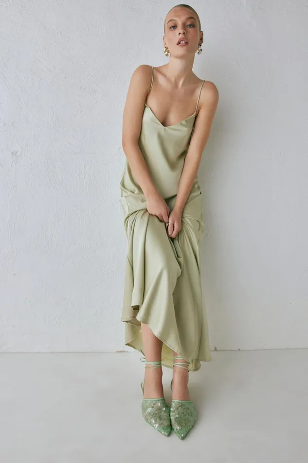 VRG GRL MidiMaxi Dresses Ida Satin Maxi Dress Sage 8211 Women VRG GRL MidiMaxi Dresses Ida Satin Maxi Dress Sage 8211 Women