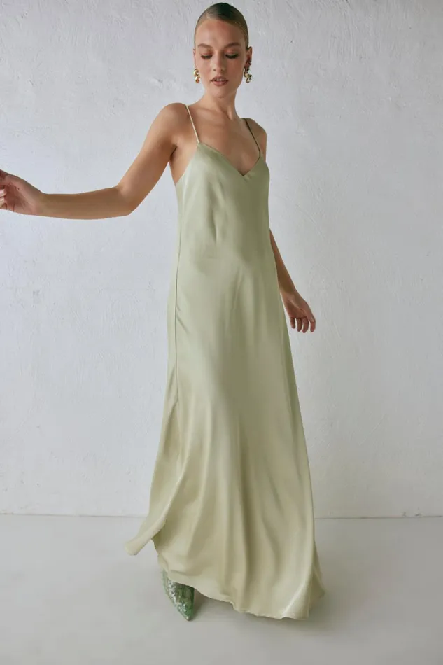 VRG GRL MidiMaxi Dresses Ida Satin Maxi Dress Sage 8211 Women VRG GRL MidiMaxi Dresses Ida Satin Maxi Dress Sage 8211 Women