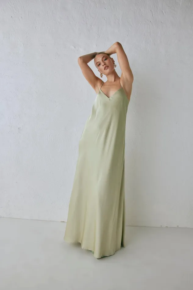 VRG GRL MidiMaxi Dresses Ida Satin Maxi Dress Sage 8211 Women VRG GRL MidiMaxi Dresses Ida Satin Maxi Dress Sage 8211 Women