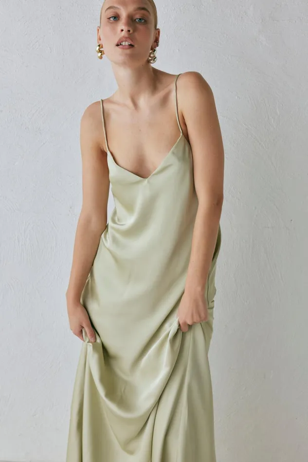 VRG GRL MidiMaxi Dresses Ida Satin Maxi Dress Sage 8211 Women VRG GRL MidiMaxi Dresses Ida Satin Maxi Dress Sage 8211 Women