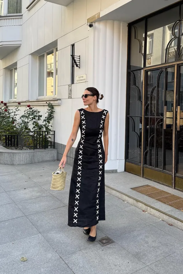 VRG GRL MidiMaxi Dresses Maja Linen Maxi Dress Black 8211 Women
