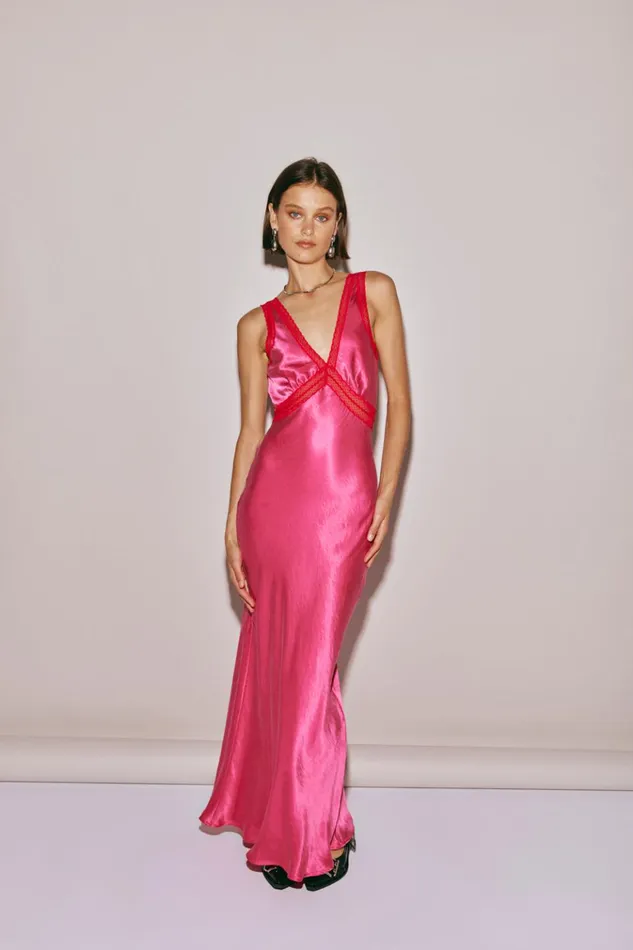 VRG GRL MidiMaxi Dresses Meet Me On The Dance Floor Bias Cut Maxi Dress Fuchsia 8211 Women