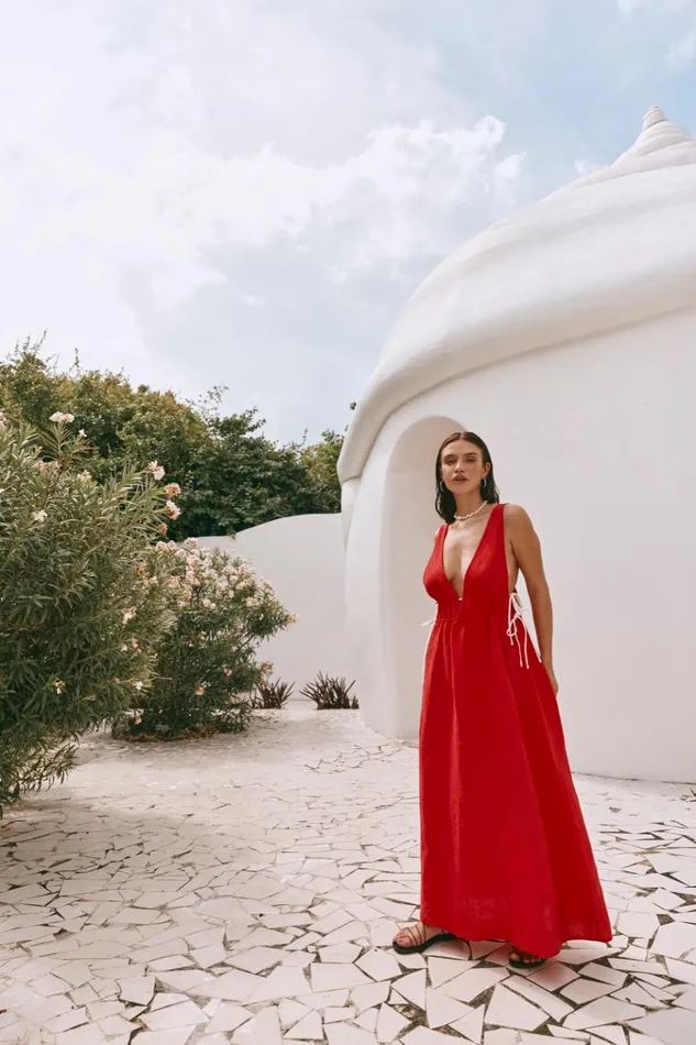 VRG GRL MidiMaxi Dresses Paros Palms Linen Midi Dress Red 8211 Women