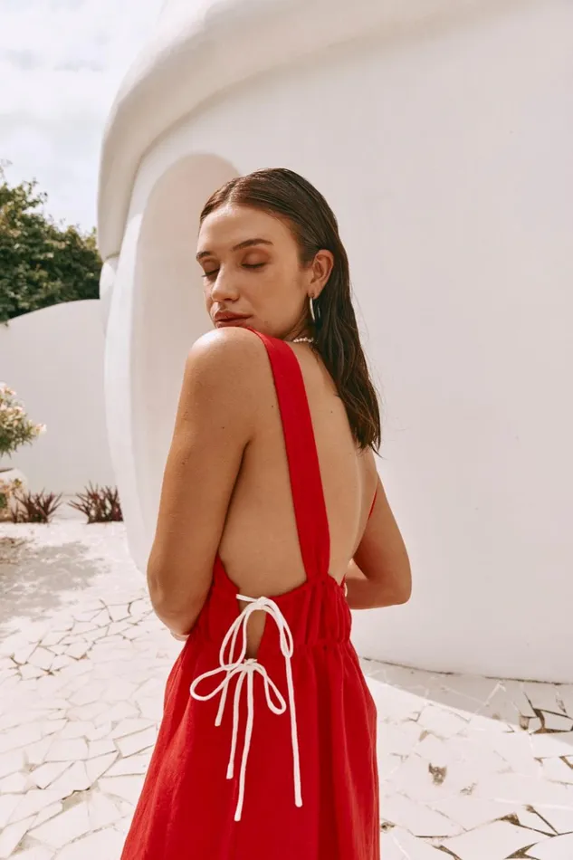 VRG GRL MidiMaxi Dresses Paros Palms Linen Midi Dress Red 8211 Women VRG GRL MidiMaxi Dresses Paros Palms Linen Midi Dress Red 8211 Women