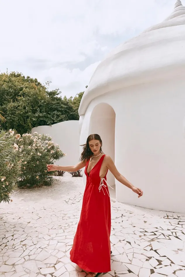 VRG GRL MidiMaxi Dresses Paros Palms Linen Midi Dress Red 8211 Women VRG GRL MidiMaxi Dresses Paros Palms Linen Midi Dress Red 8211 Women