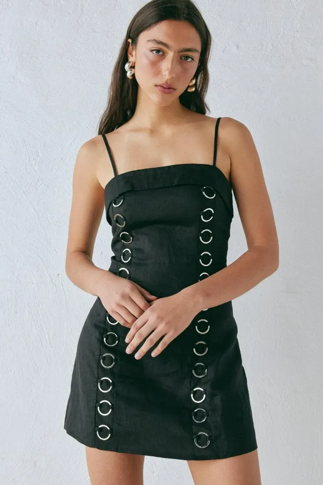 VRG GRL Mini Dresses Alessa Linen Mini Dress Black 8211 Women