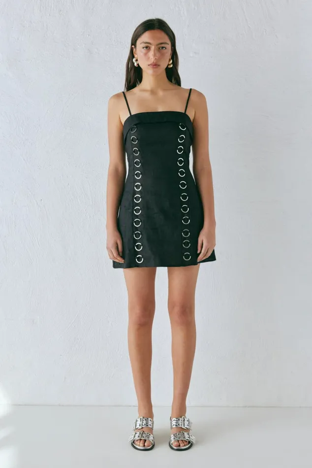 VRG GRL Mini Dresses Alessa Linen Mini Dress Black 8211 Women VRG GRL Mini Dresses Alessa Linen Mini Dress Black 8211 Women