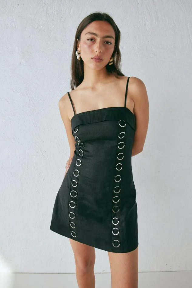 VRG GRL Mini Dresses Alessa Linen Mini Dress Black 8211 Women VRG GRL Mini Dresses Alessa Linen Mini Dress Black 8211 Women
