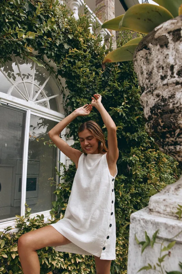 VRG GRL Mini Dresses Annabelle Linen Mini Dress White 8211 Women VRG GRL Mini Dresses Annabelle Linen Mini Dress White 8211 Women