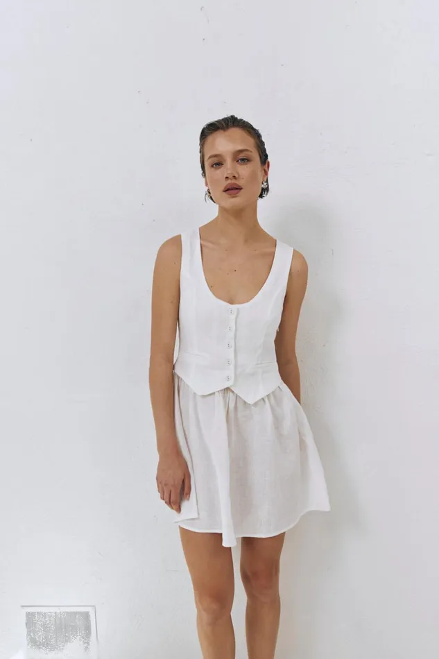 VRG GRL Mini Dresses Ma Cherie Linen Mini Dress White 8211 Women