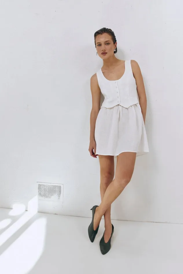 VRG GRL Mini Dresses Ma Cherie Linen Mini Dress White 8211 Women VRG GRL Mini Dresses Ma Cherie Linen Mini Dress White 8211 Women
