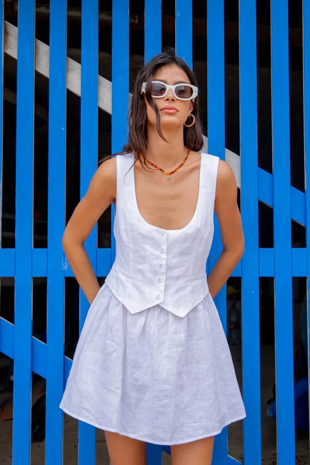 VRG GRL Mini Dresses Ma Cherie Linen Mini Dress White 8211 Women VRG GRL Mini Dresses Ma Cherie Linen Mini Dress White 8211 Women