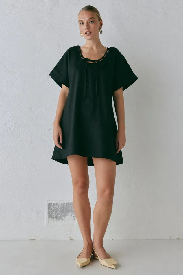 VRG GRL Mini Dresses Nellie Linen Mini Dress Black 8211 Women