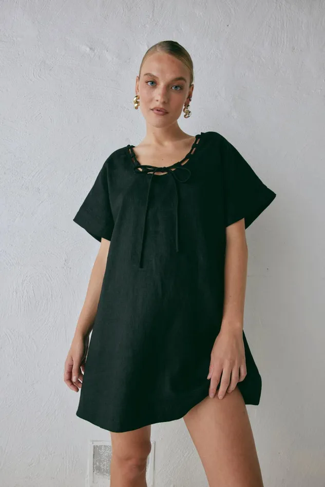 VRG GRL Mini Dresses Nellie Linen Mini Dress Black 8211 Women VRG GRL Mini Dresses Nellie Linen Mini Dress Black 8211 Women