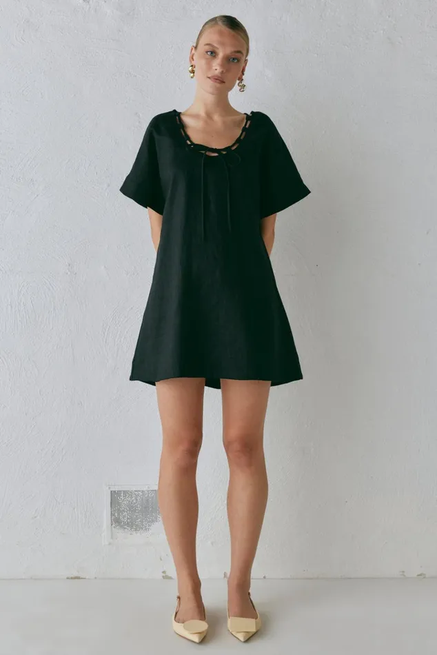 VRG GRL Mini Dresses Nellie Linen Mini Dress Black 8211 Women VRG GRL Mini Dresses Nellie Linen Mini Dress Black 8211 Women