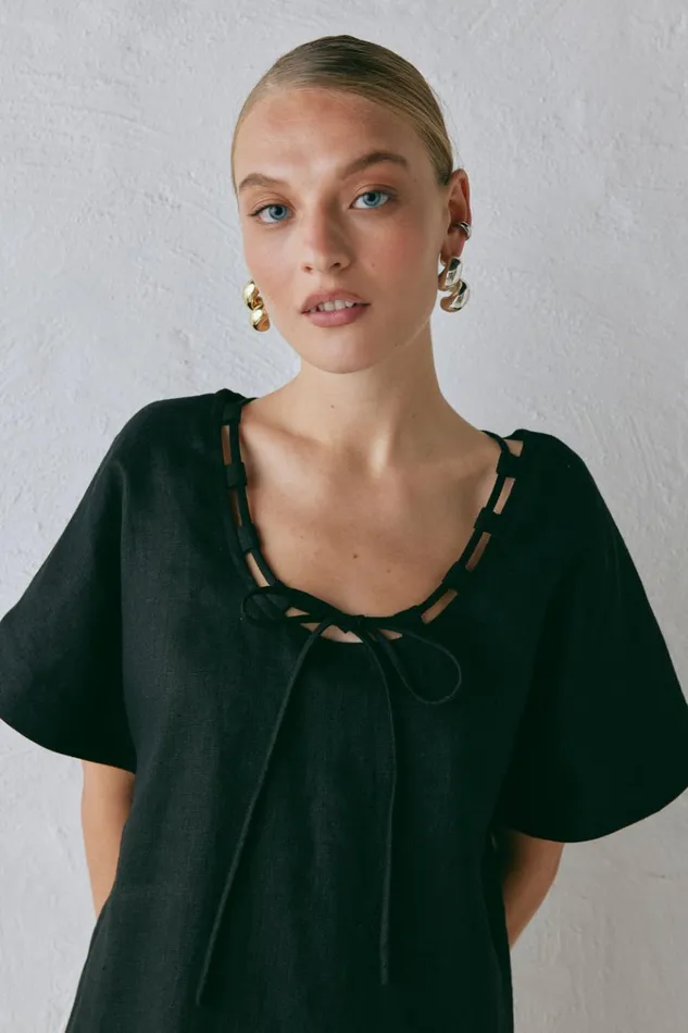 VRG GRL Mini Dresses Nellie Linen Mini Dress Black 8211 Women VRG GRL Mini Dresses Nellie Linen Mini Dress Black 8211 Women