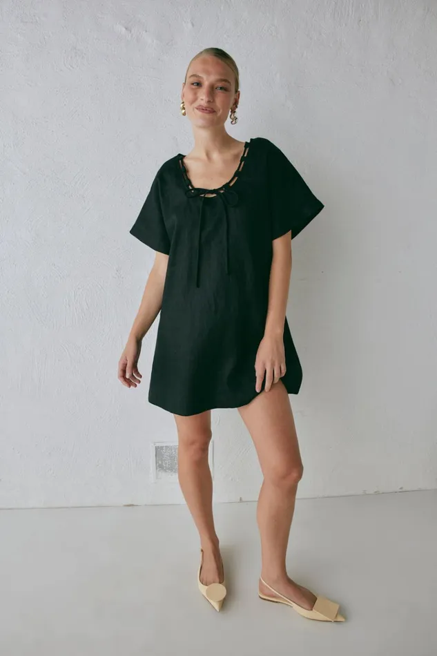 VRG GRL Mini Dresses Nellie Linen Mini Dress Black 8211 Women VRG GRL Mini Dresses Nellie Linen Mini Dress Black 8211 Women