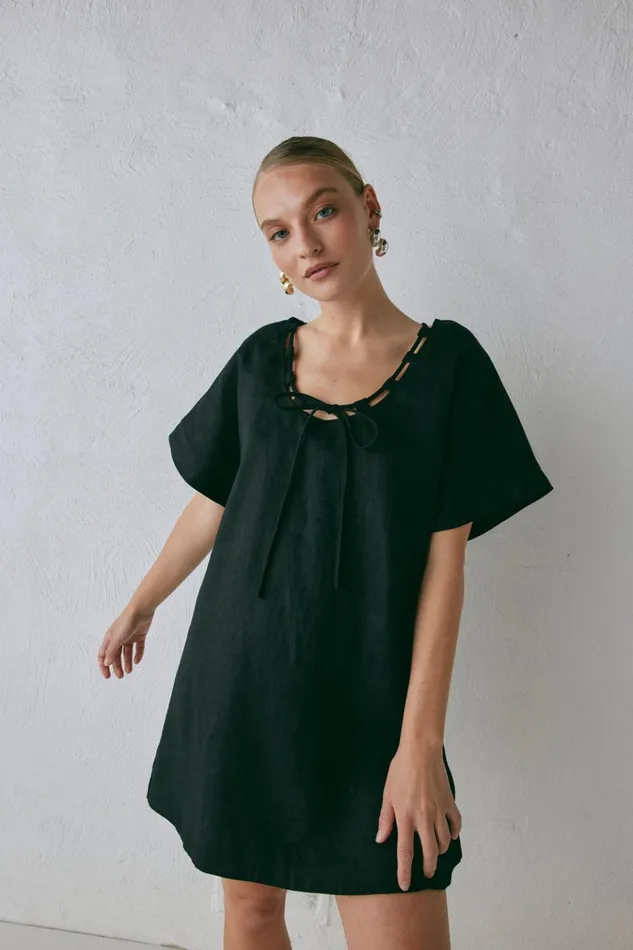 VRG GRL Mini Dresses Nellie Linen Mini Dress Black 8211 Women VRG GRL Mini Dresses Nellie Linen Mini Dress Black 8211 Women