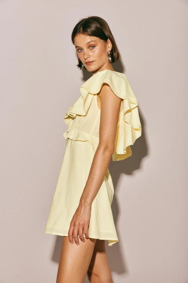 VRG GRL Mini Dresses Party Nights Frill Mini Dress Lemon 8211 Women VRG GRL Mini Dresses Party Nights Frill Mini Dress Lemon 8211 Women