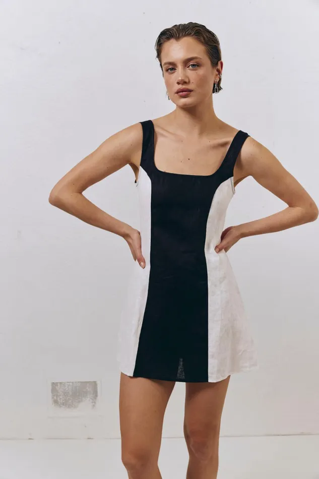 VRG GRL Mini Dresses Saskia Linen Mini Dress Black 8211 Women VRG GRL Mini Dresses Saskia Linen Mini Dress Black 8211 Women