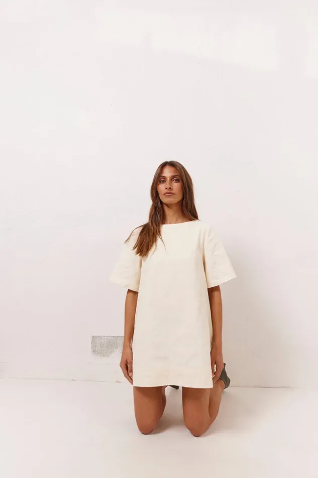 VRG GRL Mini Dresses Suki Denim Mini Dress Cream 8211 Women VRG GRL Mini Dresses Suki Denim Mini Dress Cream 8211 Women