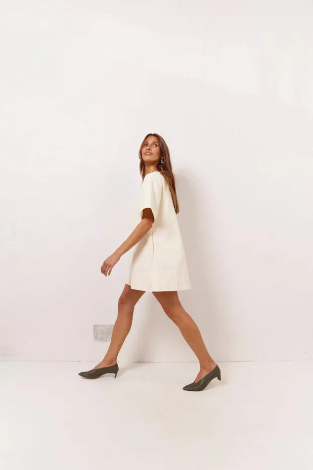 VRG GRL Mini Dresses Suki Denim Mini Dress Cream 8211 Women VRG GRL Mini Dresses Suki Denim Mini Dress Cream 8211 Women