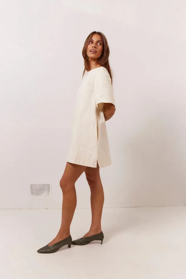 VRG GRL Mini Dresses Suki Denim Mini Dress Cream 8211 Women VRG GRL Mini Dresses Suki Denim Mini Dress Cream 8211 Women