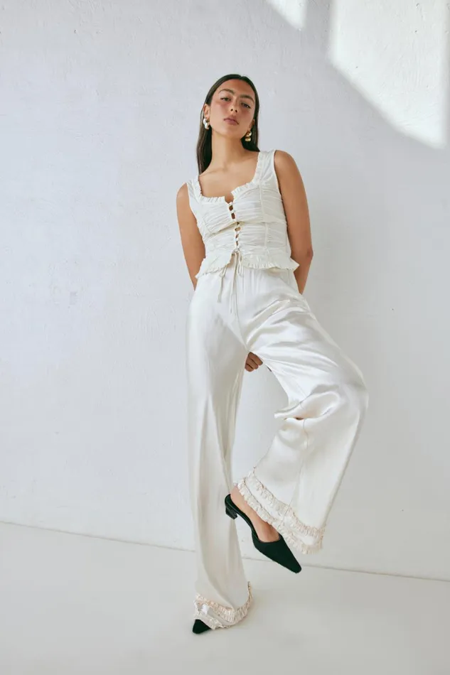 VRG GRL Pants Citara Satin Pants White 8211 Women VRG GRL Pants Citara Satin Pants White 8211 Women