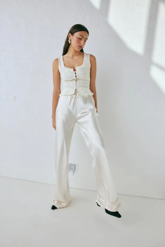 VRG GRL Pants Citara Satin Pants White 8211 Women VRG GRL Pants Citara Satin Pants White 8211 Women