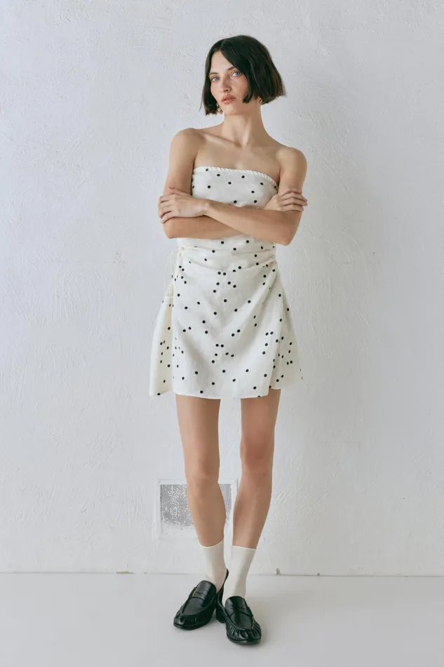 VRG GRL Sets Gaia Linen Mini Dress Dot 8211 Women VRG GRL Sets Gaia Linen Mini Dress Dot 8211 Women