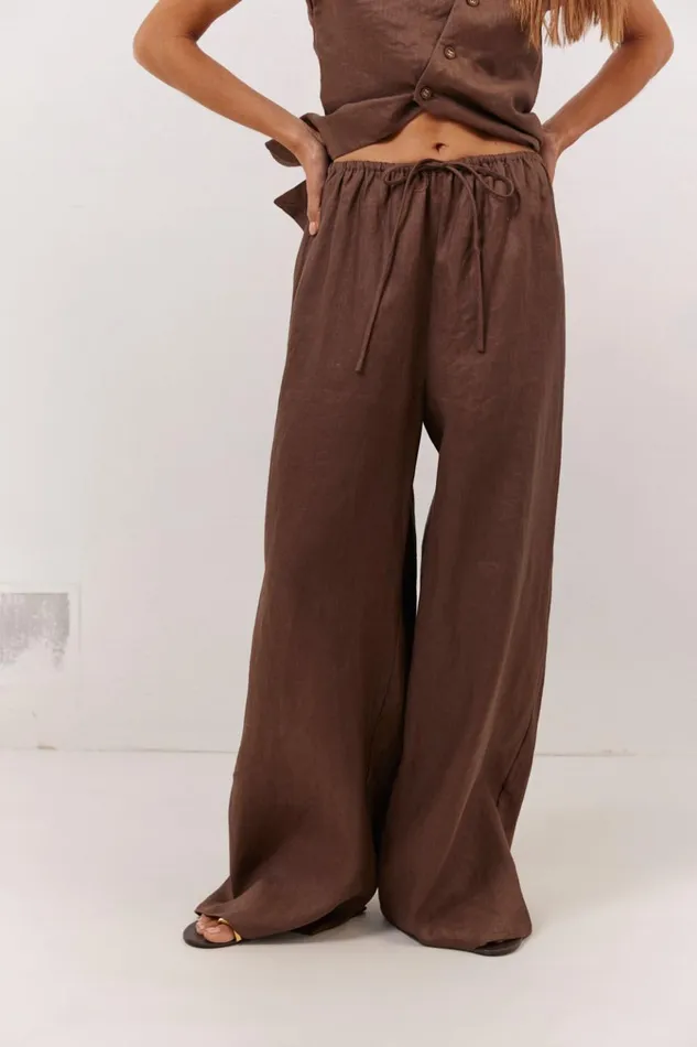 VRG GRL Sets Raya Linen Pants Chocolate 8211 Women VRG GRL Sets Raya Linen Pants Chocolate 8211 Women