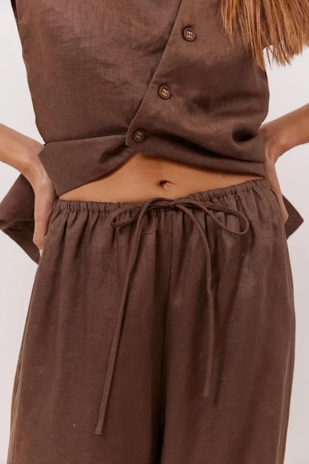 VRG GRL Sets Raya Linen Pants Chocolate 8211 Women VRG GRL Sets Raya Linen Pants Chocolate 8211 Women