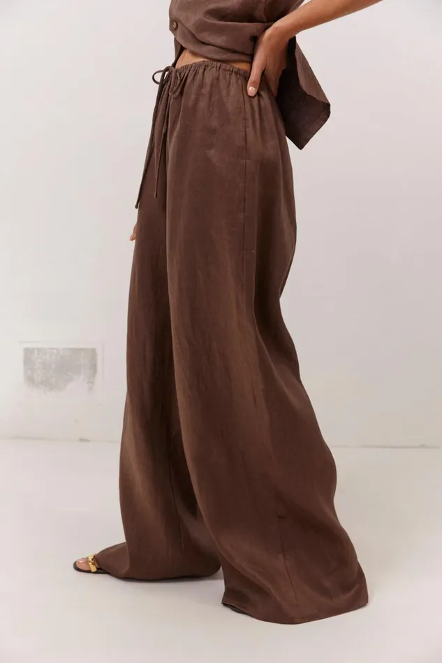 VRG GRL Sets Raya Linen Pants Chocolate 8211 Women VRG GRL Sets Raya Linen Pants Chocolate 8211 Women