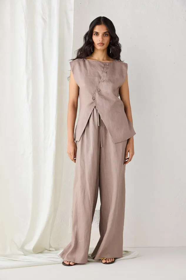 VRG GRL Sets Raya Linen Pants Mushroom 8211 Women