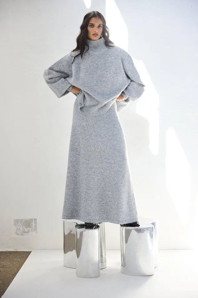 VRG GRL Sets Yumi Knit Jumper Grey Marle 8211 Women VRG GRL Sets Yumi Knit Jumper Grey Marle 8211 Women