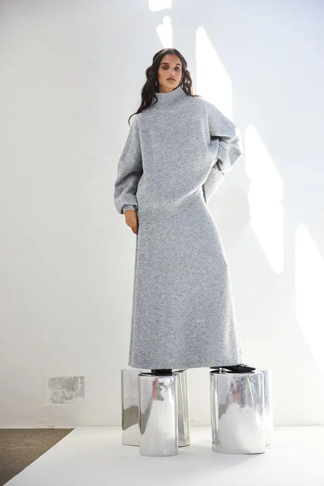 VRG GRL Sets Yumi Knit Jumper Grey Marle 8211 Women VRG GRL Sets Yumi Knit Jumper Grey Marle 8211 Women