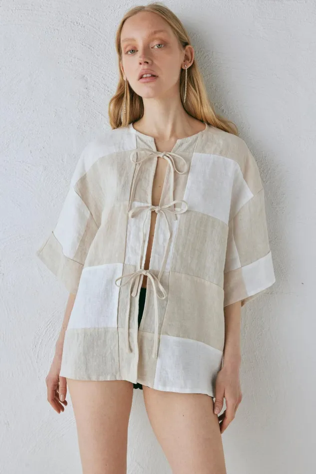 VRG GRL Short Sleeve Naomi Linen Smock Top Natural 8211 Women