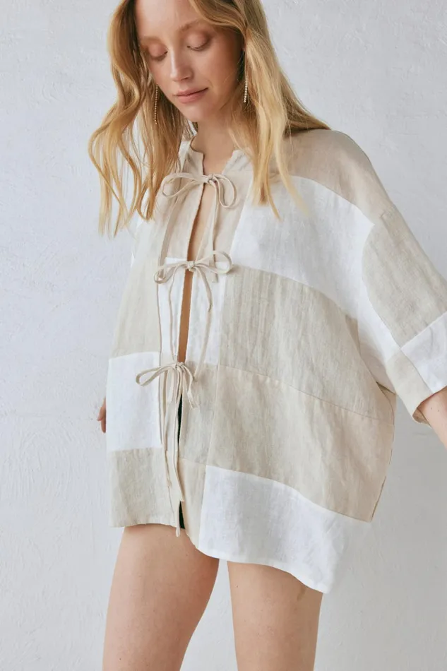 VRG GRL Short Sleeve Naomi Linen Smock Top Natural 8211 Women VRG GRL Short Sleeve Naomi Linen Smock Top Natural 8211 Women