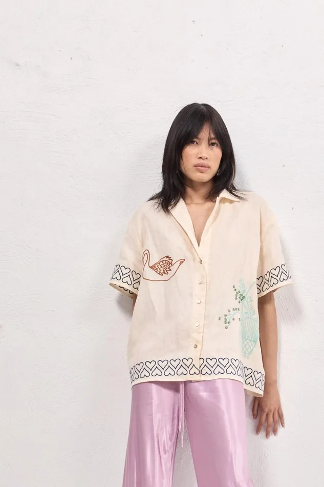VRG GRL Short Sleeve Natalia Linen Shirt Cream 8211 Women