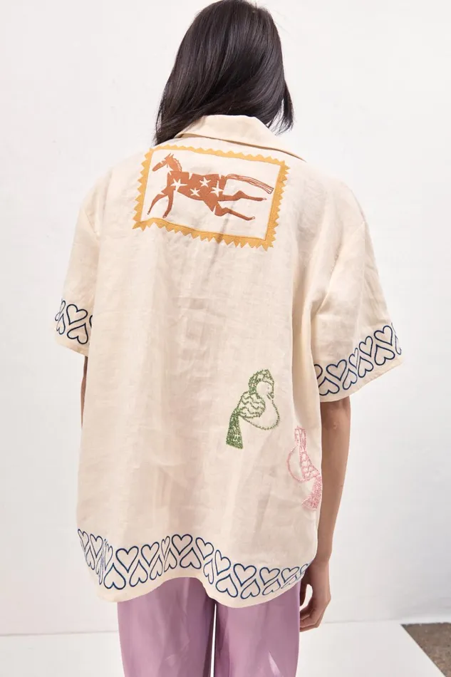 VRG GRL Short Sleeve Natalia Linen Shirt Cream 8211 Women VRG GRL Short Sleeve Natalia Linen Shirt Cream 8211 Women