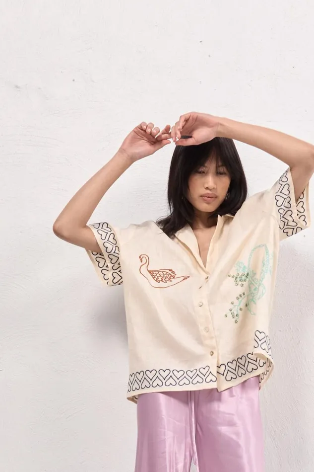 VRG GRL Short Sleeve Natalia Linen Shirt Cream 8211 Women VRG GRL Short Sleeve Natalia Linen Shirt Cream 8211 Women