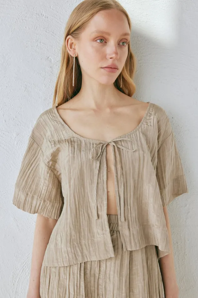 VRG GRL Short Sleeve The Sea and I Smock Top Taupe 8211 Women