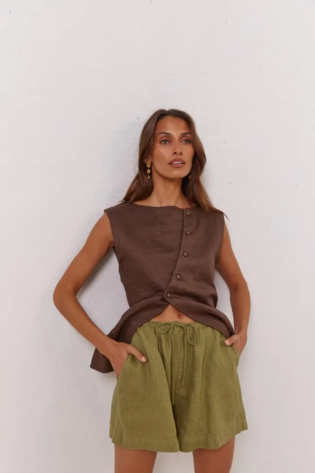 VRG GRL Shorts Nettie Linen Shorts Olive 8211 Women