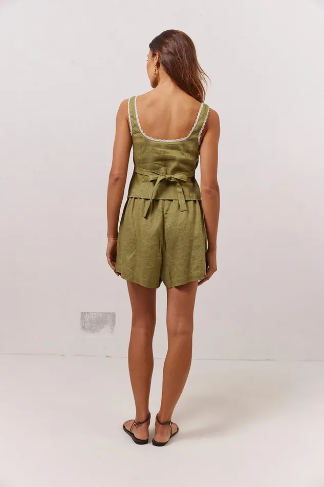 VRG GRL Shorts Nettie Linen Shorts Olive 8211 Women VRG GRL Shorts Nettie Linen Shorts Olive 8211 Women