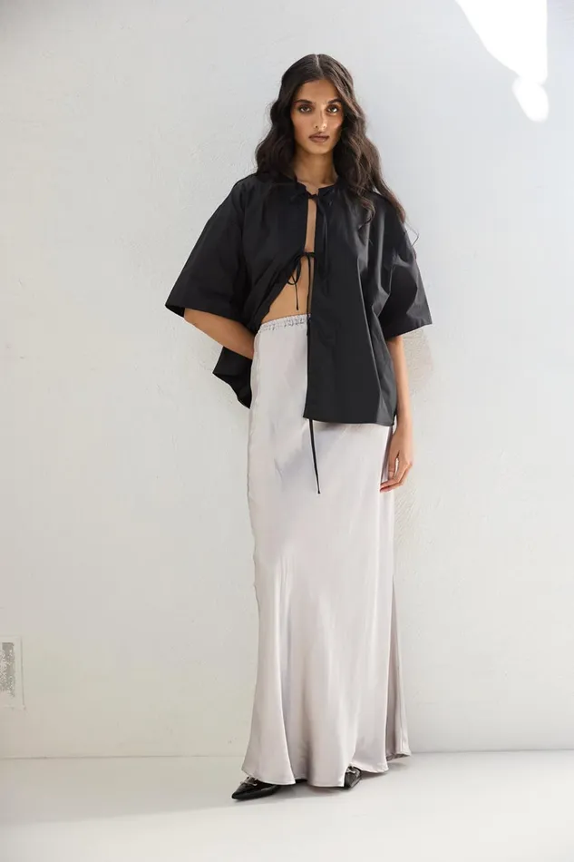 VRG GRL Skirts Florence Bias Cut Maxi Skirt Silver 8211 Women