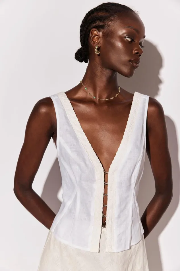 VRG GRL Sleeveless Allegra Linen Top White 8211 Women